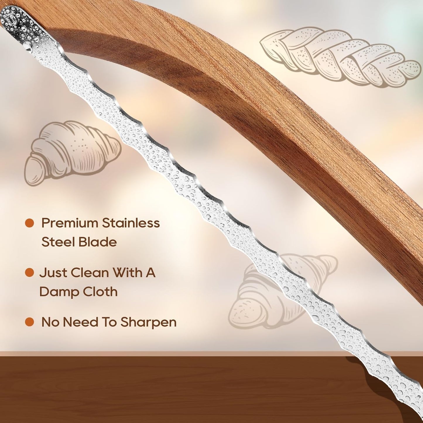 Mooues Bread Knife Set, Acacia Wood(15.7") - Double Serrated Bread Knife for Homemade Bagels, Baguettes and More - Sourdough Bread Slicer, Cuts Thin, Even Slices - Premium Stainless Steel