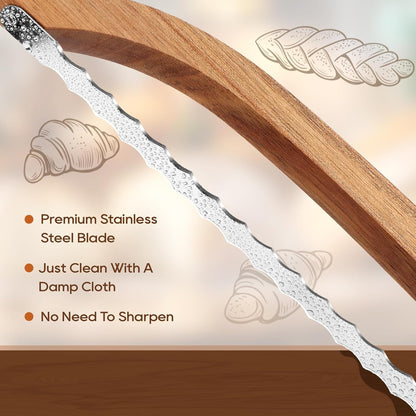 Mooues Bread Knife Set, Acacia Wood(15.7") - Double Serrated Bread Knife for Homemade Bagels, Baguettes and More - Sourdough Bread Slicer, Cuts Thin, Even Slices - Premium Stainless Steel