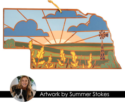 Totally Bamboo North Carolina State Shaped Cutting Board and Charcuterie Serving Platter with Artwork by Summer Stokes, Includes Hang Tie for Wall Display 18" x 8" x 5/8" - Colors B