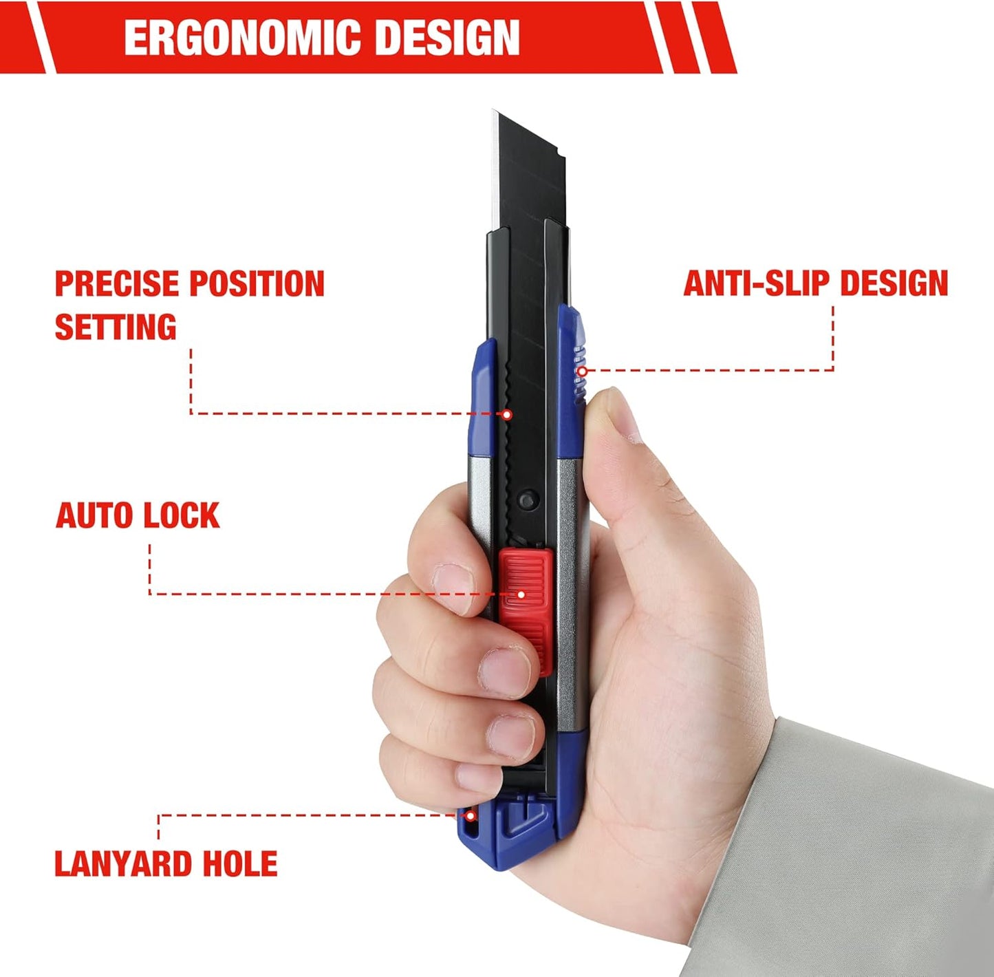 WORKPRO 18mm Retractable Utility Knife, Heavy Duty Snap-off Box Cutter with 10-Piece SK5 Blades for Cartons, Cardboard and Boxes, Perfect for Office and Home Use