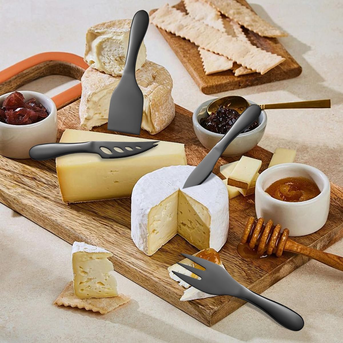 Copper Cheese Knives Set 7 Pieces Stainless Steel Kitchenware Utensils Gadgets 7 Pieces Cheese Knife,Cheese Spreader,Cheese Forks,Cheese Slicer,Cheese Cutter,Butter Knife