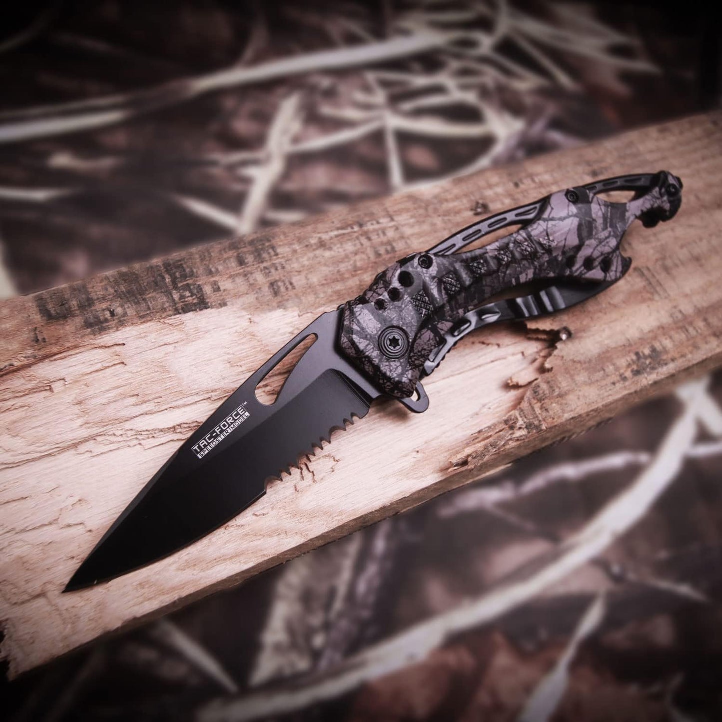 Tac-Force Folding Pocket Knife, 3.25-inch Serrated Blade, Orange Aluminum Handle, 7.75-inch Overall Length TF-705EM