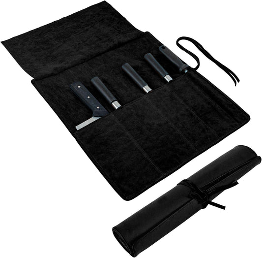 Knife Roll Bag Genuine Leather,Chefs Professional 5 Knives and Cookware,Perfect for The Traveling Chef,Travel Tool Roll Pouch,No Tools Included