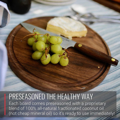 Made in USA Walnut Cutting Board by Virginia Boys Kitchens - Butcher Block made from Sustainable Hardwood (Round - 13.5)