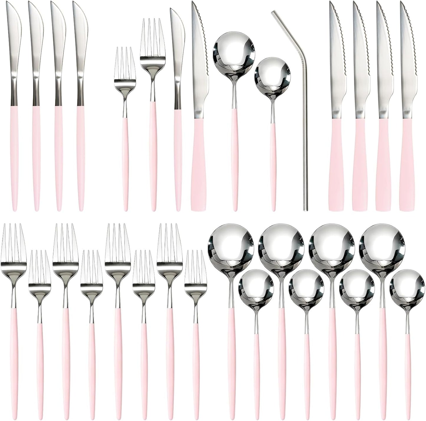 Astercook Silverware Set 48-Piece Gold Flatware Set with Steak Knives Food-Grade Stainless Steel Cutlery Set for 8 Mirror Polished Utensils Set for Home Kitchen Restaurant Valentine's Gift