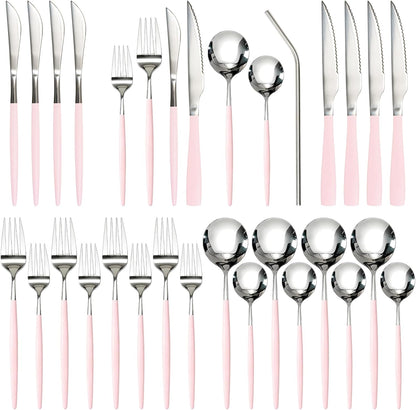 Astercook Silverware Set 48-Piece Gold Flatware Set with Steak Knives Food-Grade Stainless Steel Cutlery Set for 8 Mirror Polished Utensils Set for Home Kitchen Restaurant Valentine's Gift