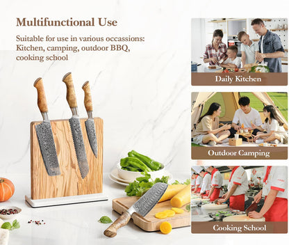 Strong Double Sided Magnetic Knife Block Without Knives, with Acacia Wood+430 Stainless Steel Base，Magnetic Universal Stands with Strong Enhanced Magnets Strip Kitchen Storage Cutlery Large Organizer