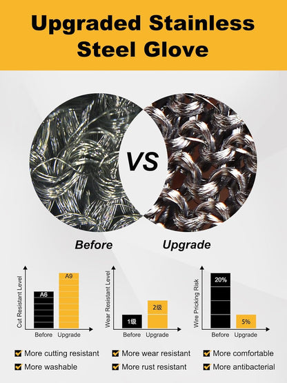 dinopro Upgraded 2.0 ANSI A9 Cut Resistant Glove Food Grade Cutting,Stainless Steel Mesh Metal Glove Mandoline Knife Protection for Slicing,Kitchen Cooking,Oyster Shucking and Fish Scale Remover