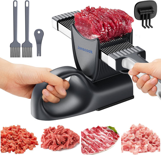 Fresh Meat Slicer, Manual Meat Slicer for Fresh Raw Meat, Meal Prep for the Week, Adjustable Thickness 2mm or 4mm, 17 Blades get 18 Meat Slices, Meat Cleavers can be Sliced, Striped, Diced -Gray