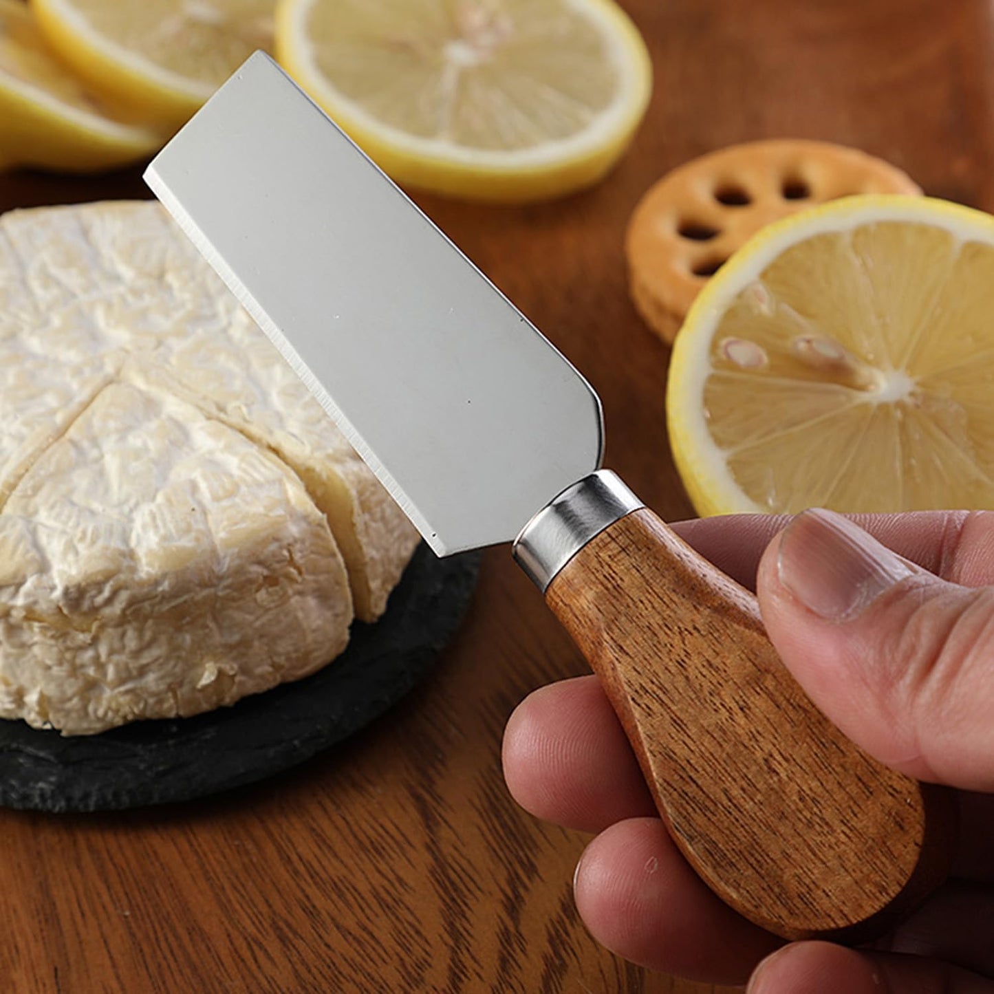 6 Pieces Cheese Knife Set,Cheese Knives Wood Handle Stainless Steel Cheese Slicer Cutter Fork Spreading Cheese Knife Gift Set of 6 Charcuterie Board Accessories for Party Wedding Christmas