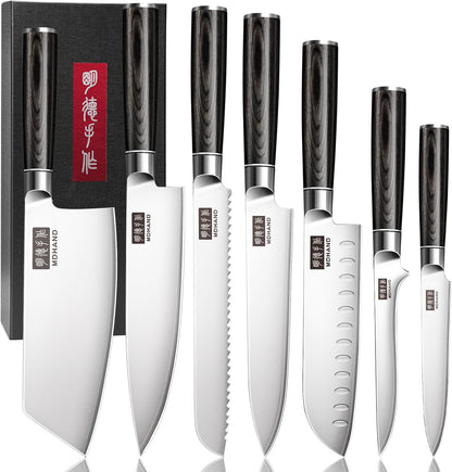MDHAND Kitchen Knife Set, 9PCS Professional Japanese Knife Set, High Carbon Stainless Steel Chef Knife Set with Black Pakkawood Handle, Professional Ultra Sharp Kitchen Knives for Cooking, Elegant Box
