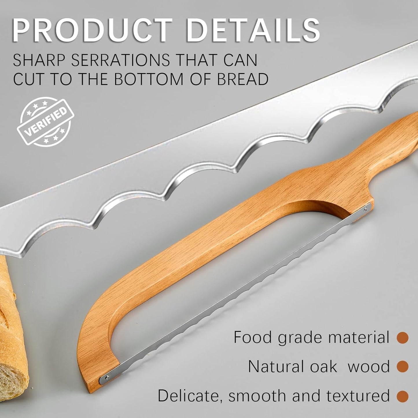 Magiware Bread Slicer Knife for Homemade Bread, Wooden Sourdough Bread Knife Cutter for Slicing, Serrated Bread Bow Knife Bread Saw Tool, Kitchen Baking Supplies (Acacia)