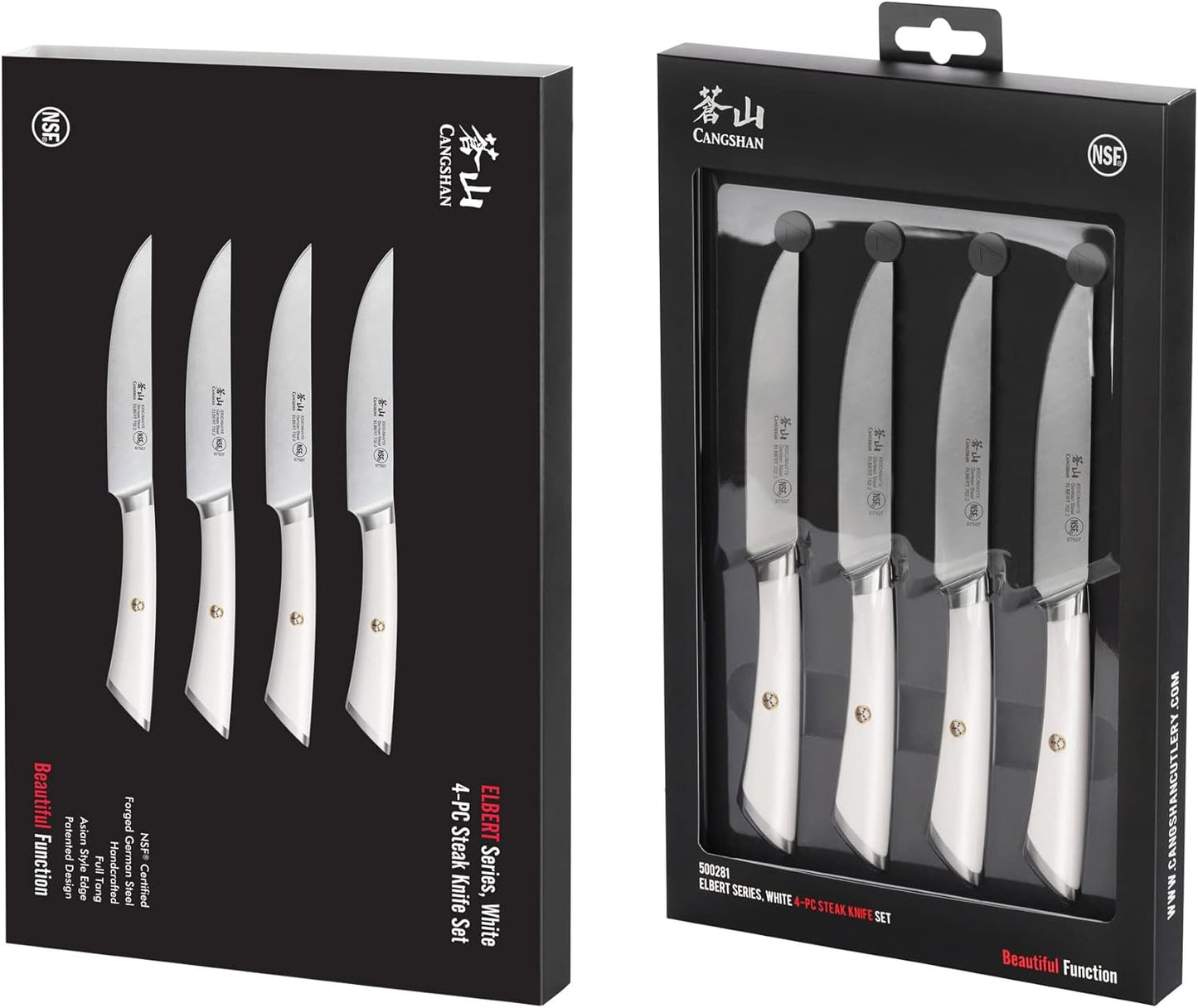 Cangshan ELBERT Series German Steel Forged 4-Piece Fine-Edge Steak Knife Set (Black)