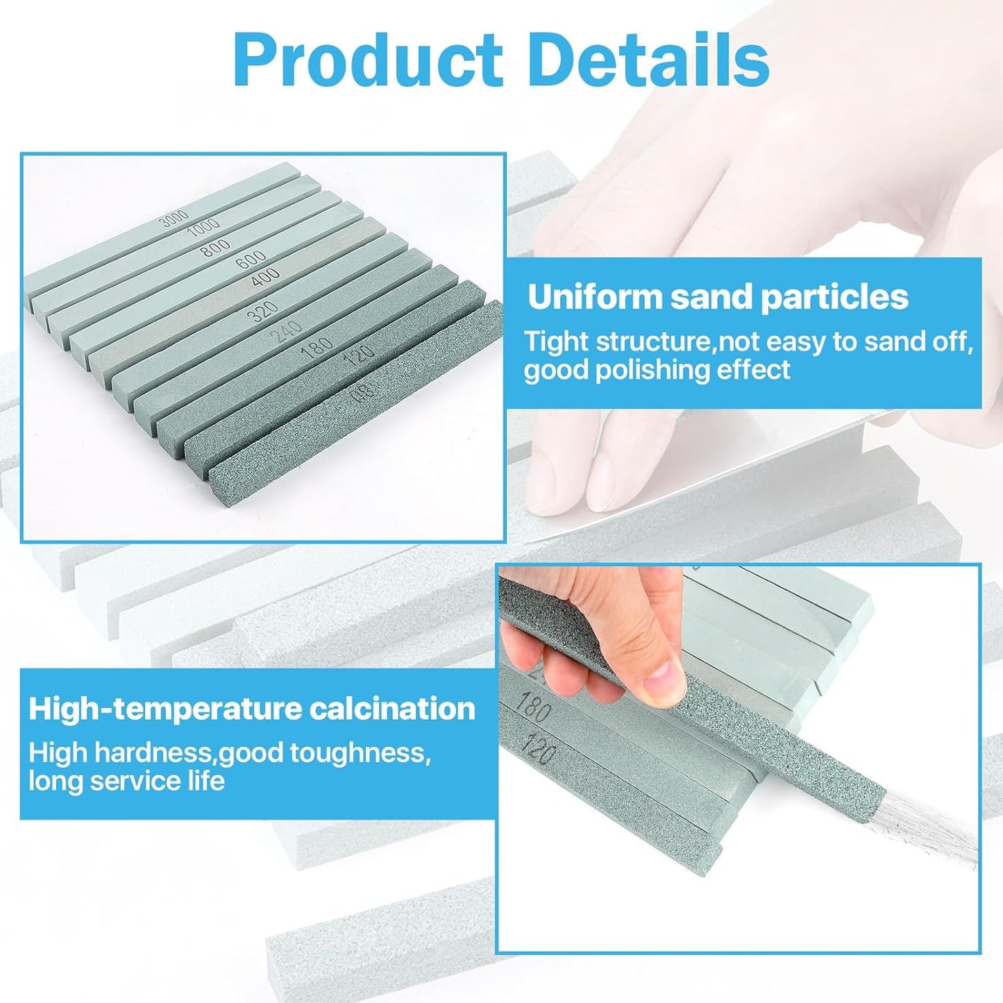 20 Pcs Sharpening Stone Set,Grit 80# 120# 180# 240# 320# 400# 600# 800# 1000# 3000# Rectangular Shaped Silicon Carbide Honing Whetstone for Scissor,Knife,Metal, Moldels-150 x12 x 12mm
