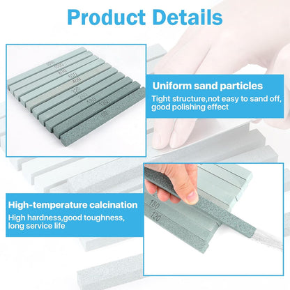 20 Pcs Sharpening Stone Set,Grit 80# 120# 180# 240# 320# 400# 600# 800# 1000# 3000# Rectangular Shaped Silicon Carbide Honing Whetstone for Scissor,Knife,Metal, Moldels-150 x12 x 12mm