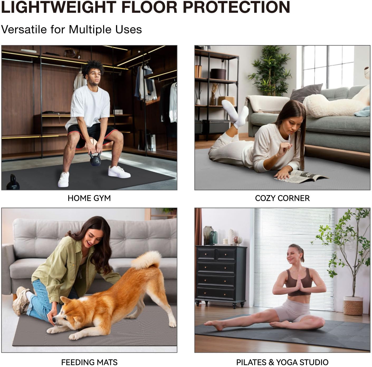 AIRHOP 18 Tiles Gym Floor Mat, EVA Foam Puzzle Gym Mat, High-Density Interlocking Foam Floor Tiles for Home Gym, Play Workout Garage Kitchen Flooring