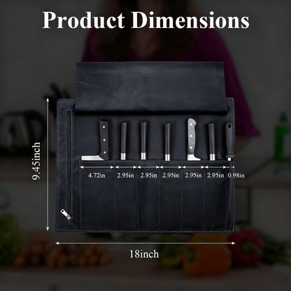 Leather Chef Knife Roll Bag, Knife Bags for Chefs Professional, Large Zippered Pouch & 7-Slot Professional Knife Roll, Chef Knives Storage Bag for Kitchen Tools Culinary Accessories (brown)