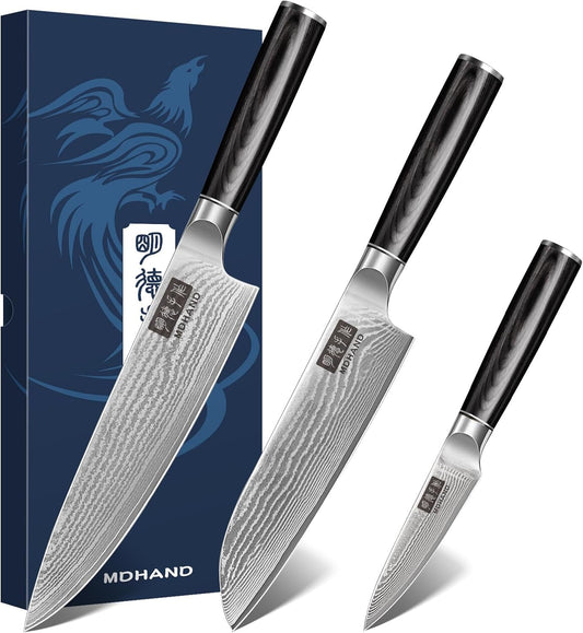 MDHAND Chef Knife 8 Inch, Professional Kitchen Knife, VG10 Steel Japanese Knife with Ergonomic Pakkawood Handle, Ultra Sharp Cooking Knives for Home Kitchen, Gifts for Men and Women
