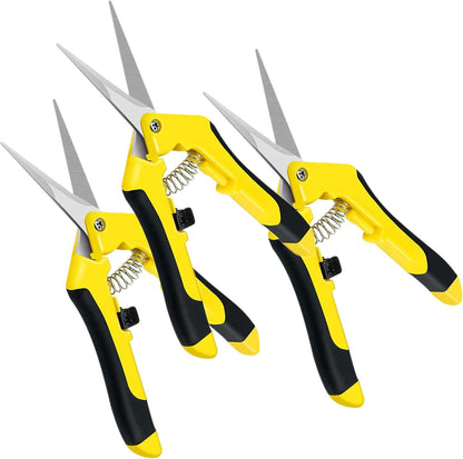 iPower 6.5 Inch Gardening Hand Pruner Pruning Shears Trimming Scissors with Straight Stainless Steel Blades for Bonsai, Herb, Bud, Hedge, 4-Pack, Yellow