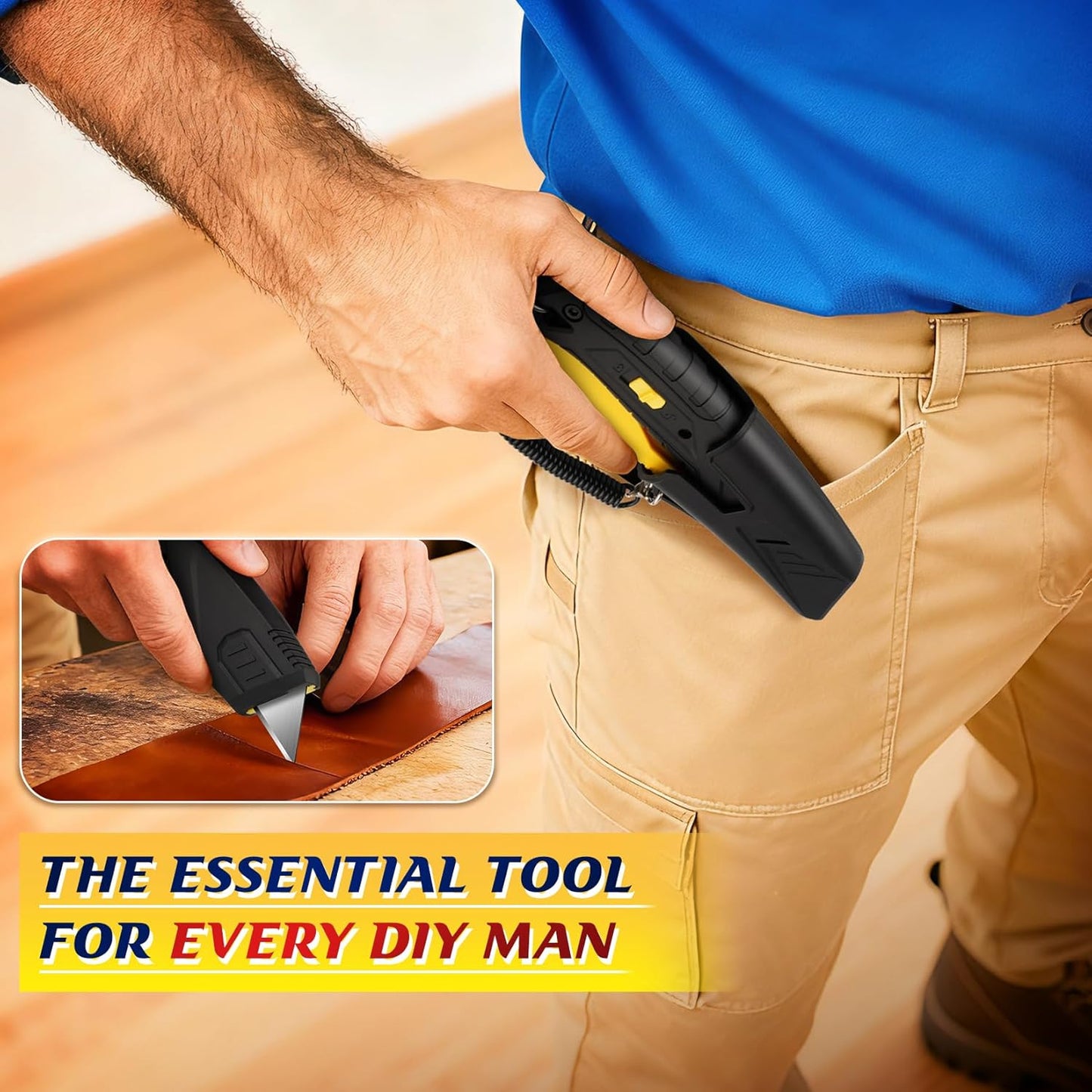 DIYSELF Safety Box Cutter Retractable with Holster, Self Retracting Utility Knife with 10 SK5 Blades, Box Opener Razor Knife, Non-Slip Grip Work Knife for Warehouse Retail Home, Navajas Para Trabajo
