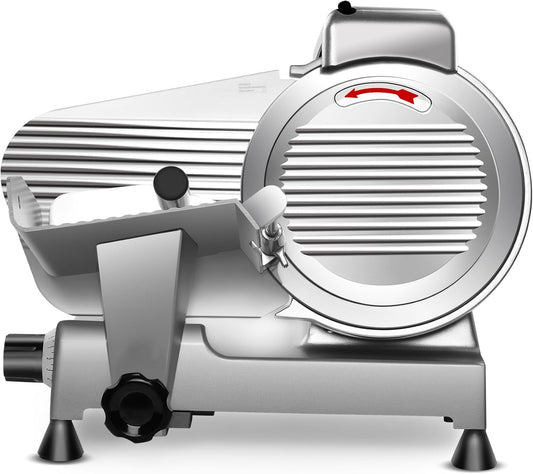 10 inch Commercial Meat Slicer, 240W Frozen & Cheese Slicer, Premium Chromium-plated Steel Blade, Semi-Auto, Low Noise