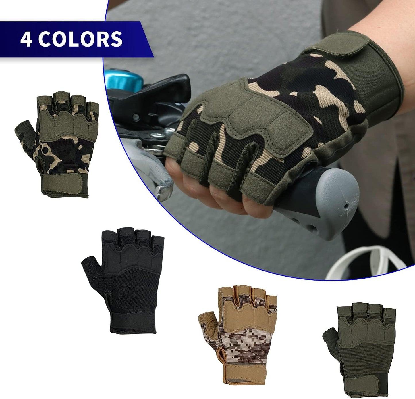 FIORETTO Fingerless Workout & Exercise Gloves for Gym, Weight Lifting, Airsoft, Shooting, Hunting, Hiking, Cycling, Driving, Motorcycle, Climbing M210603