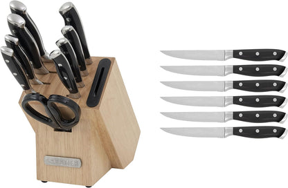 Sabatier 15-Piece Forged Triple Rivet Knife Block Set, High-Carbon Stainless Steel Kitchen Knives, Razor-Sharp Knife set with Acacia Wood Block, White Handles