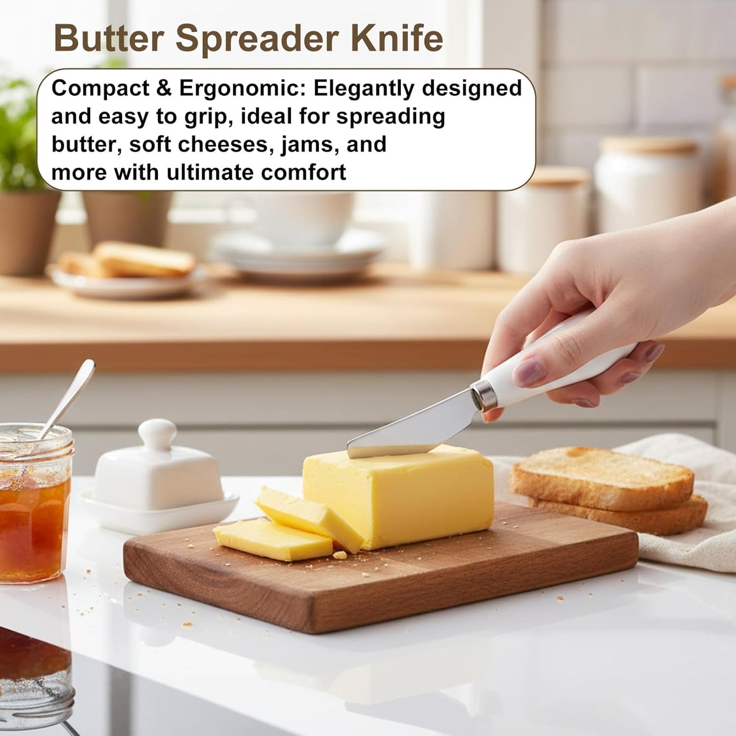 Cheese Spreader Knives, 3PCS Stainless Steel Butter Spreader Knife with White Porcelain Handle Cheese-Spreader for Cold-Butter Jam, Pastry, Charcuterie