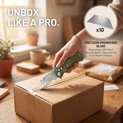 Folding Utility Knife, Pocket Knife, Box cutter Knife with Pocket & Rail Lock, Durable Razor Knife for Home Office Warehouse Everyday Carry, Gift for Men Women（Black）