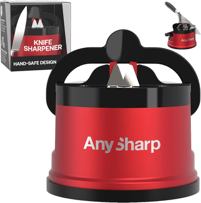 AnySharp – PRO – Hands Free Knife Sharpener - Easy to Use Sharpening Tool with PowerGrip Suction Base and 20-Degree Pre-set Angle - For All Knives: Chef’s, Serrated, and Hardened Steel - Metal