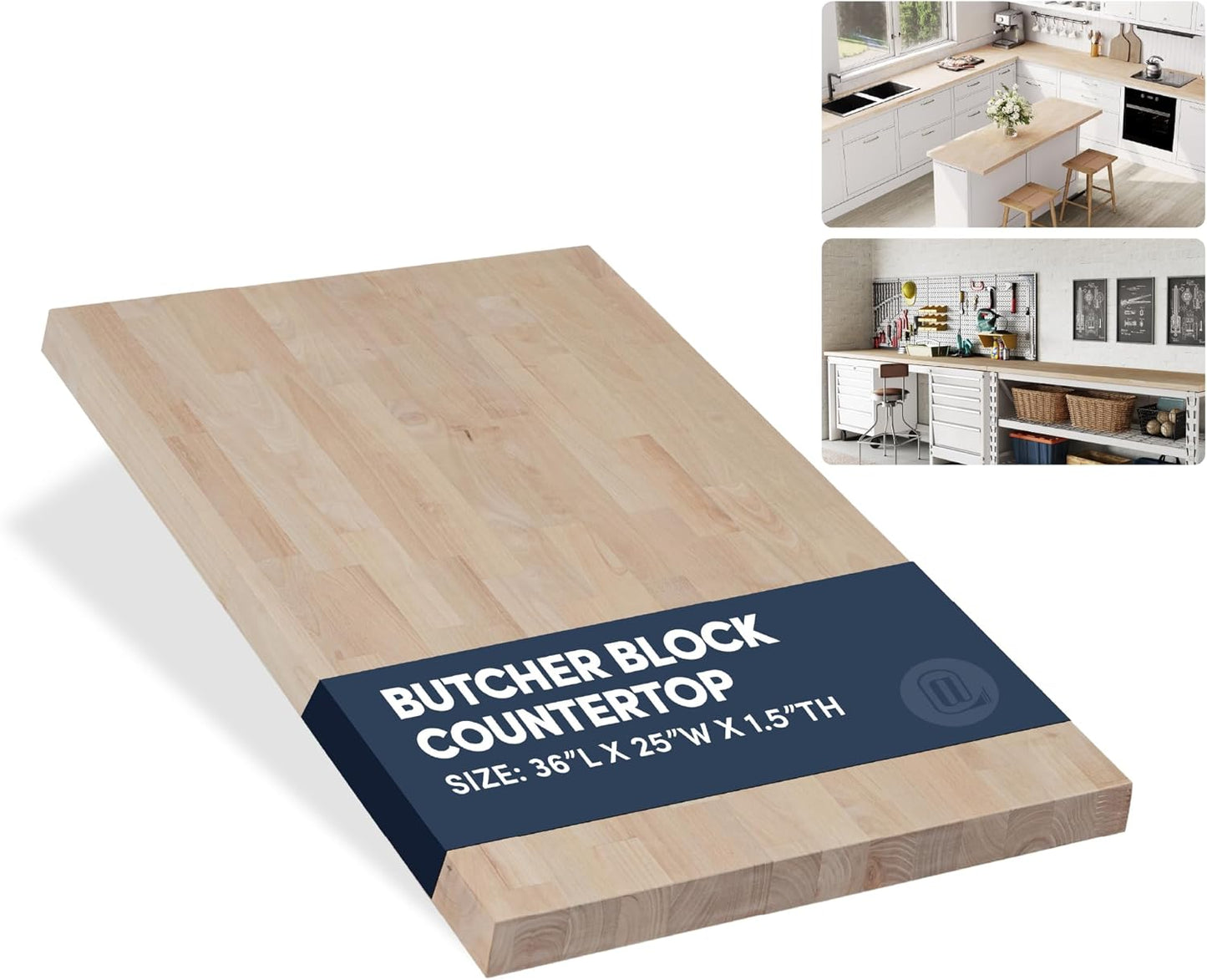 60''L x 25''W x 1.5''Th Acacia Premium Solid Wood Butcher Block Countertop, Butcher Block Table Top for DIY Washer Dryer/Island/Kitchen Countertop (Unfinished)