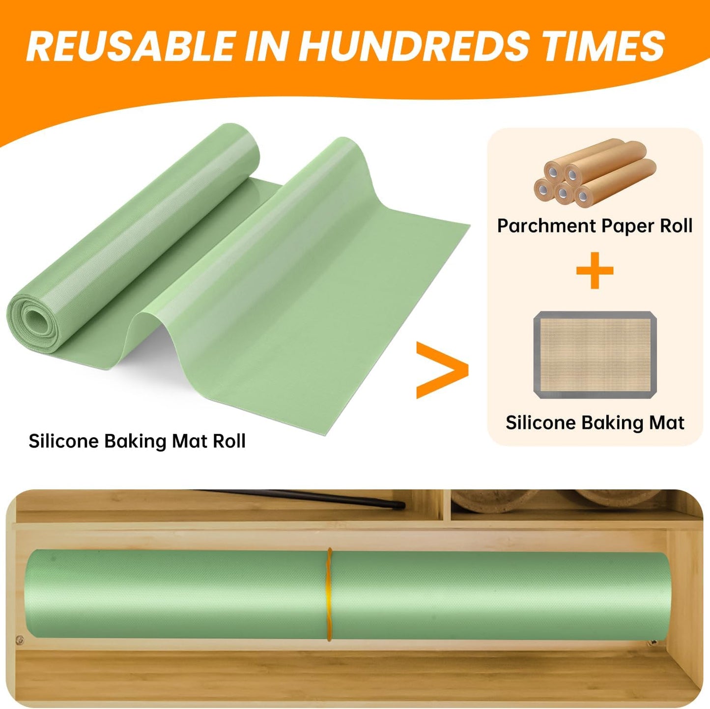 Silicone Baking Mat Roll -Cut to Size Silicone Mat - Non-Stick Pastry Mat for Dough Rolling, Non-slip Silicone Mat for Kitchen Counter, Reusable Air Fryer Linner, Oven Liner, Freeze Dryer Mat