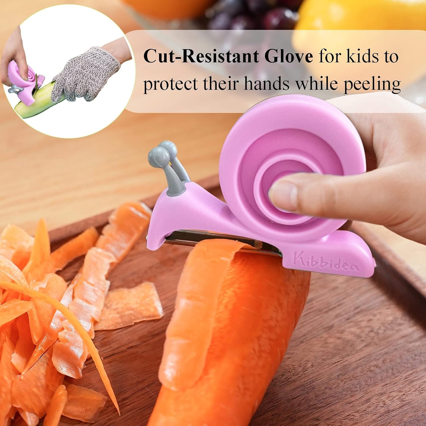 Kibbidea Kids Knife Set for Real Cooking, 4-Piece Stainless Steel Kids Chef's Knives with Peeler, Finger Guard, Protective Glove for Cutting Peeling, Kitchen Knives for Teenager 8-12 (Purple)