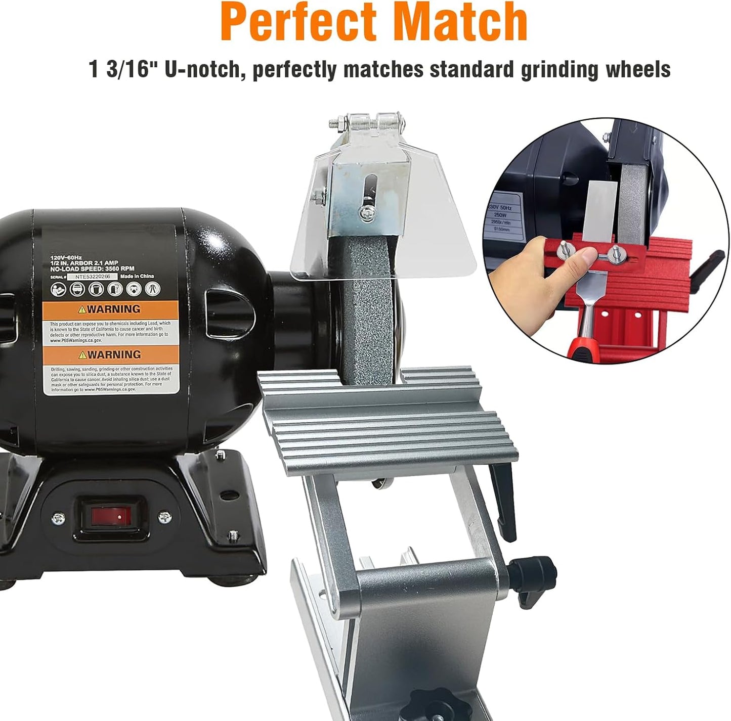 Bench Grinder Tool Rest, Adjustable Replacement Tool Rest Sharpening Jig for 6" or 8" Grinders and Sanders, Pro Sharpening System with Flat Miter Slide for 0"-2.5" Wide Blades and Chisels