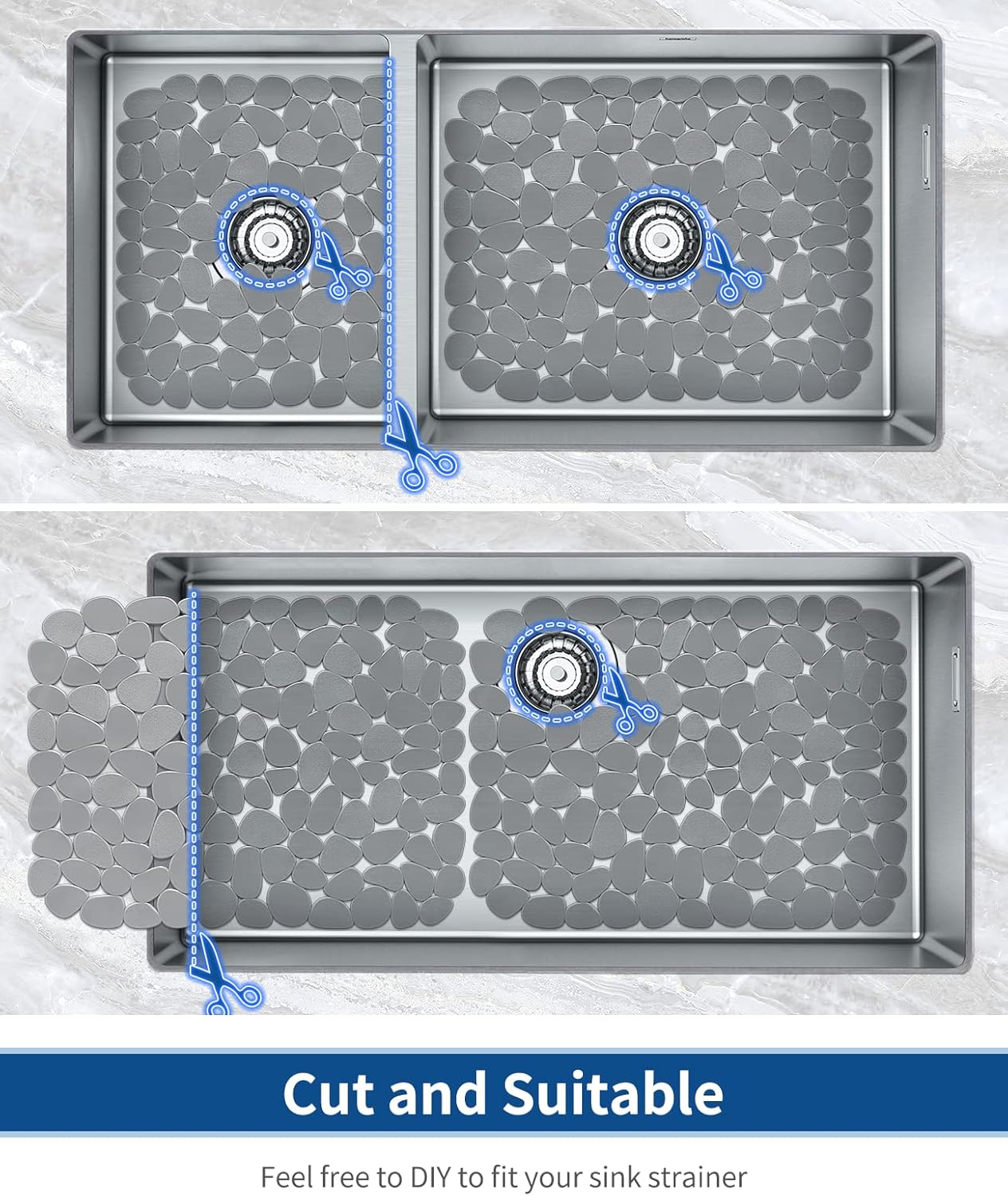 Bligli Pebble Sink Mat for Stainless Steel/Ceramic Sinks, PVC Eco-Friendly Sink Protectors Mats for Bottom of Kitchen Sink, Dish Drying Mat for Dishes and Glassware, 15.7 x 11.8 inch, Blue