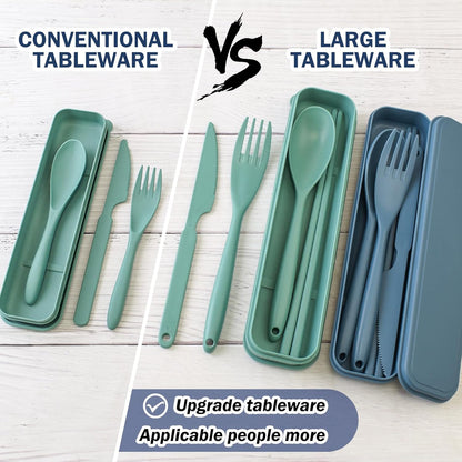 Large Plastic Reusable Utensils Set with Case, Travel Chopsticks Fork Spoon Knife Set for Lunch Box, Portable Cutlery Sets for Travel Camping Daily Use (Black, Grey)