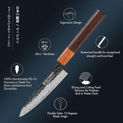 TURWHO 5-inch Utility Knife Japanese Hand Forged 67 Layer Damascus Steel Kitchen Chef knives Paring Tools
