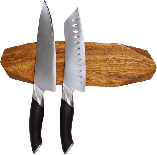 Ibyx Acacia Magnetic Knife Strip - Wooden Wall-Mount Magnetic Knife Holder & Organizer with 3M No-Drill & Screw Mount Options, Water-Resistant Universal Knife Holder | 12 Inches, Capacity 6.6 lb