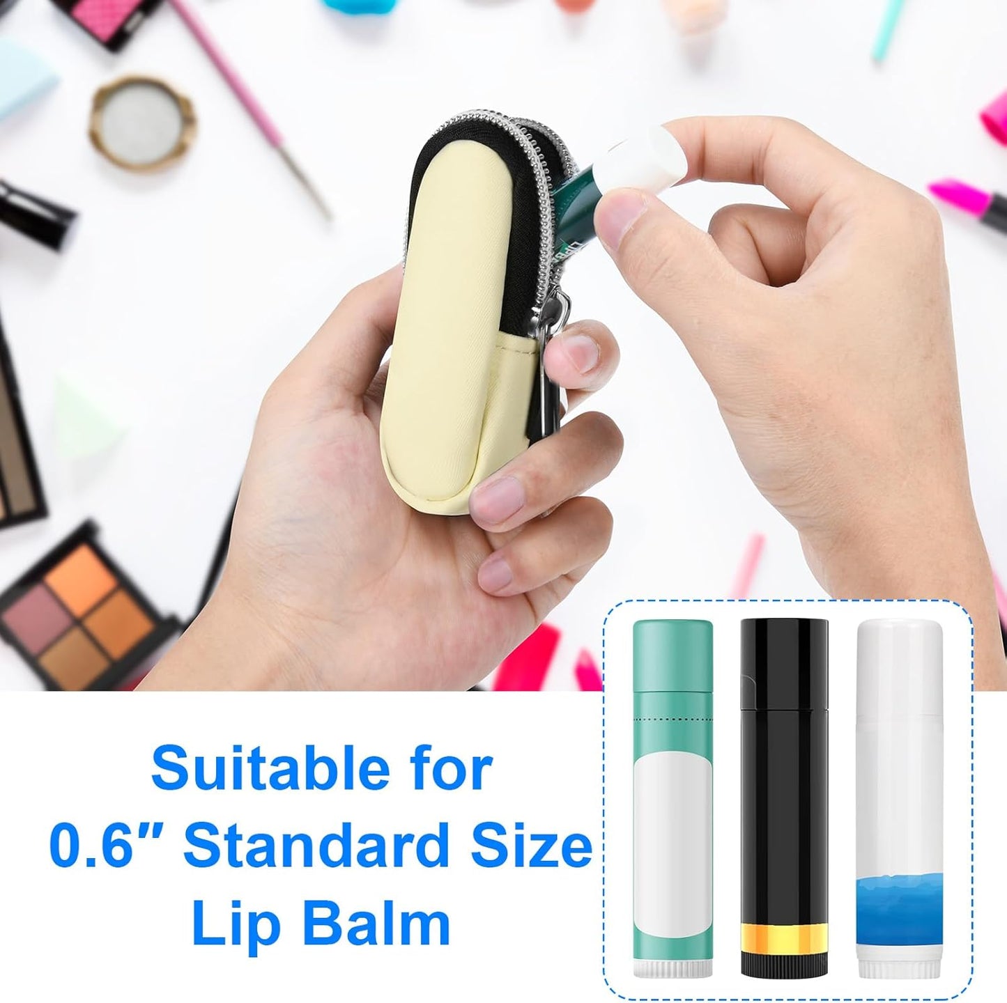 Homakover Portable Lip Balm Organizer Case with Keychain, Travel Chapstick Holder Storage Bag, Waterproof Small Cosmetic Organizer, Anti-Lost Lipstick Lip Gloss Sleeve Pouch Keeper Case (Pink, Small)
