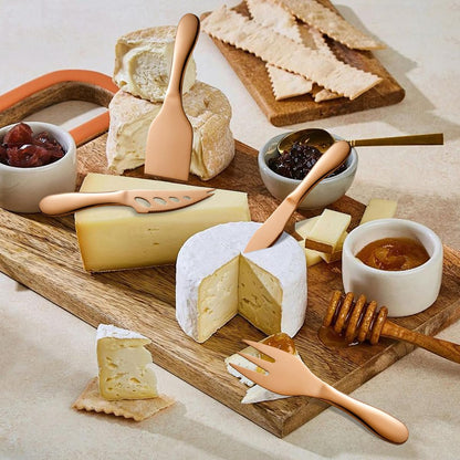 Copper Cheese Knives Set 7 Pieces Stainless Steel Kitchenware Utensils Gadgets 7 Pieces Cheese Knife,Cheese Spreader,Cheese Forks,Cheese Slicer,Cheese Cutter,Butter Knife