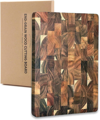 End Grain Cutting Board, 13.4" x 9.4",Acacia Cutting Board,Reversible Wooden Chopping Board, Butcher Block for Kitchen, Multipurpose serving board with Easy Grip Handle for cheese and charcuterie