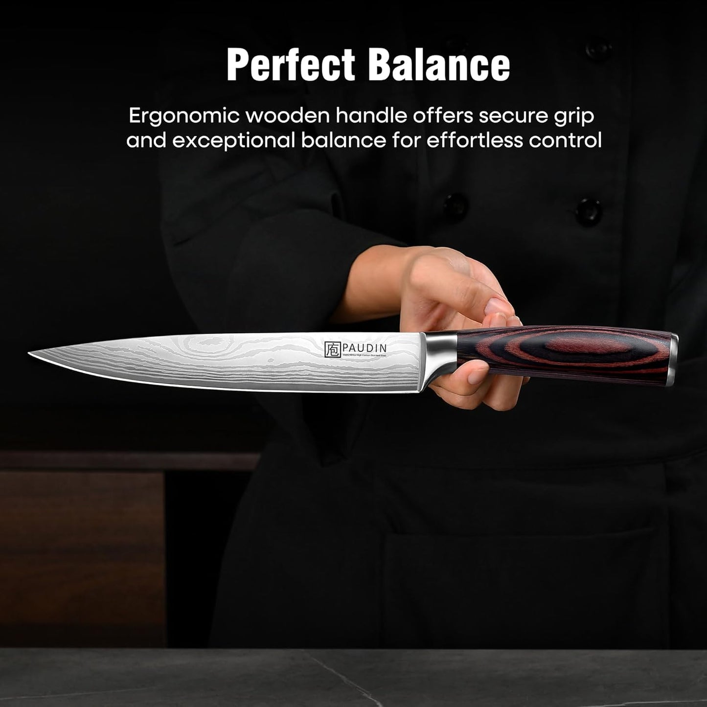 PAUDIN Chef Knife, 10 Inch Meat Knife, Ultra Sharp Brisket Slicing Knives, High Carbon Stainless Steel Kitchen Knife with Ergonomic Handle for BBQ, Roast, Meats and Vegetables