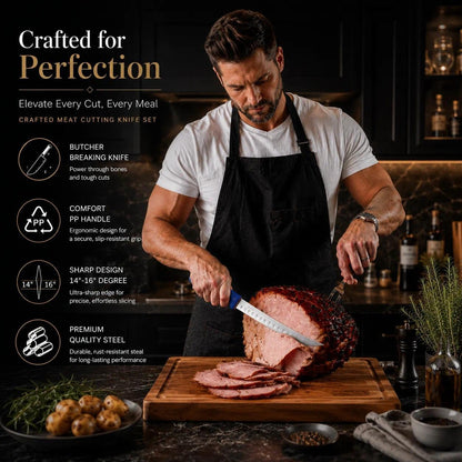 DRAGON RIOT 3 Pcs Butcher Knife Set, Stainless Steel Boning & Carving Knives, Sharp Kitchen Cutlery for Meat Cutting Trimming, Perfect for Home Kitchen, Outdoor Camping BBQ & Holiday Gift
