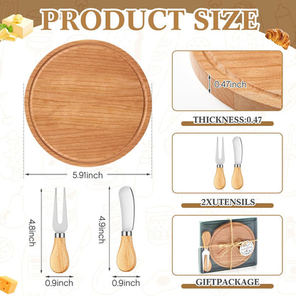 Maxcheck 18 Sets Baby Shower Bridal Game Prizes for Winners Round Cheese Board Set Wood Mini Charcuterie Board with Knives and Forks Thank You Card with Gift Box for Guests Wedding (Bamboo)