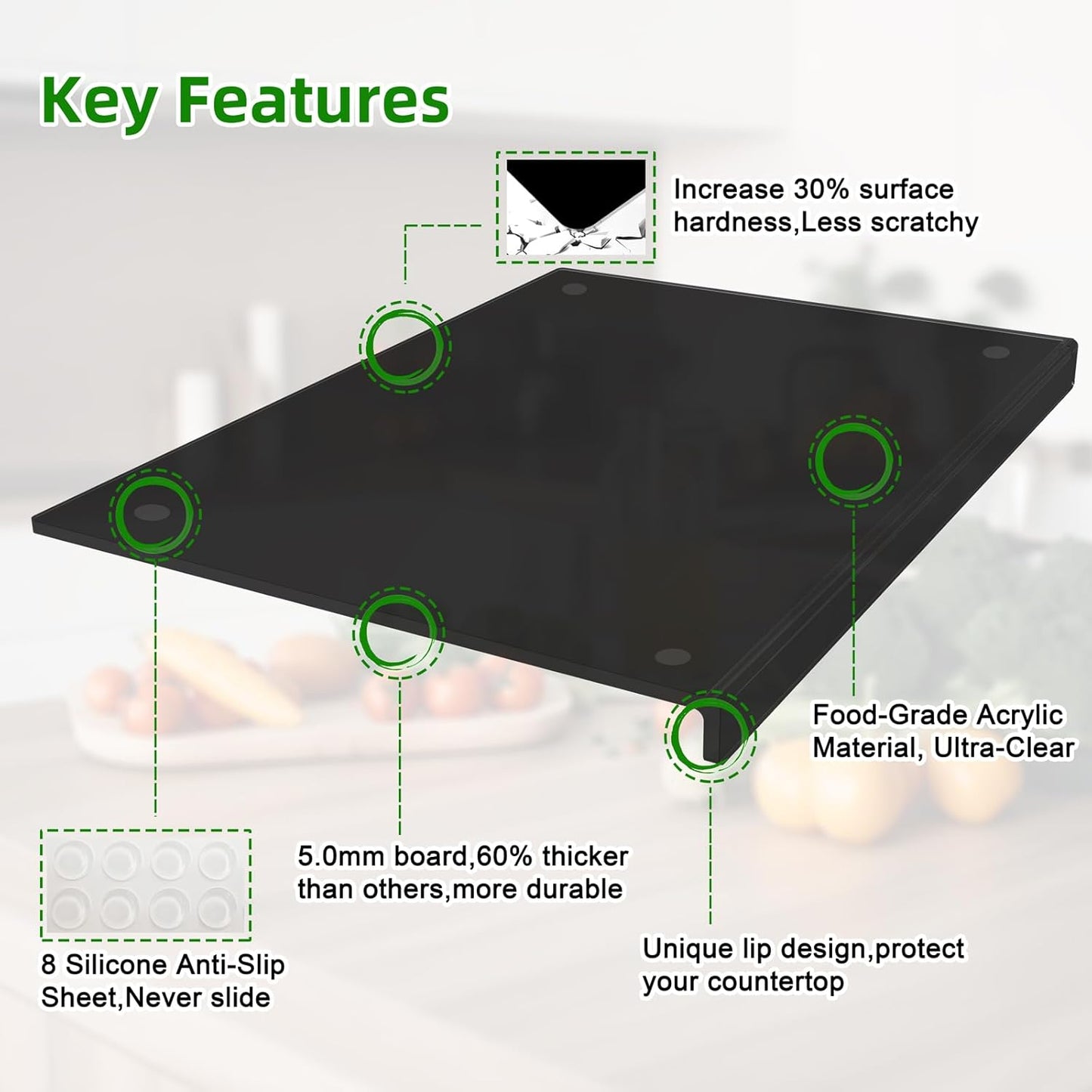 SWSKR Acrylic Cutting Board with Counter Lip,17.5"x13.5" Clear Cutting Board for Kitchen Countertop,Non-Slip,60% Thicker,Perfect for Bread,Meat,Veggies & More,Great Kitchen Essential Gadgets & Decor