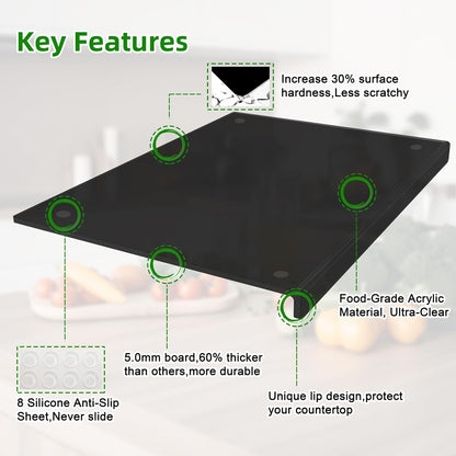 SWSKR Acrylic Cutting Board with Counter Lip,17.5"x13.5" Clear Cutting Board for Kitchen Countertop,Non-Slip,60% Thicker,Perfect for Bread,Meat,Veggies & More,Great Kitchen Essential Gadgets & Decor