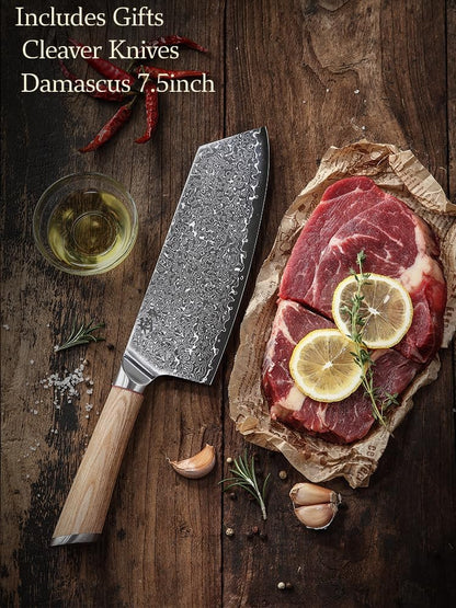 DONGSUN 8 Inch Damascus Chef Knife with North American Black Walnut Sheath, 67-Layer VG10 Forged Steel Japanese Gyuto, Professional Durable Sharpness