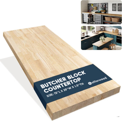 36''L x 25''W x 1.5''Th Hevea Solid Wood Butcher Block Countertop, Butcher Block Table Top for DIY Washer Dryer/Island/Kitchen Countertop (Unfinished)