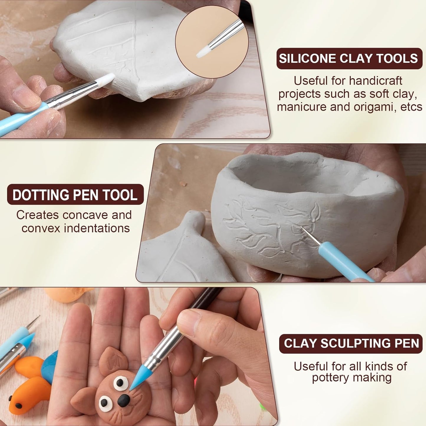 Amrules Clay Tools Kit, 12 PCS Polymer Clay Cutter Tools, Rectangle Shape Acrylic Press Board and Roller Pin Supplies Suitable for Shaping, Carving, Pottery Craft and DIY Projects