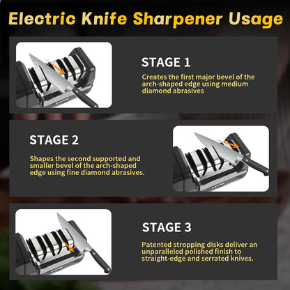 Electric Knife Sharpener for Kitchen – Professional 2-Stage 100% Diamond System with 20° Precision Angle, Fast Sharpening to Restore & Polish Chef Knives (2-Stage Silver)